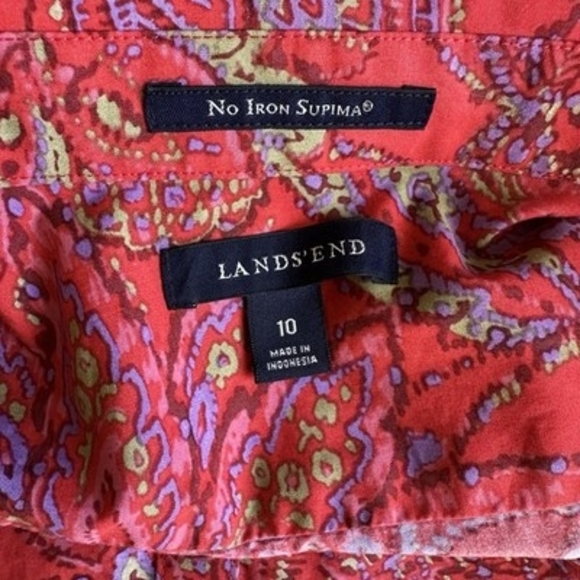 Lands' End Women's No Iron Supima Cotton Paisley Floral Blouse 10 Long Sleeve EX - Picture 6 of 7
